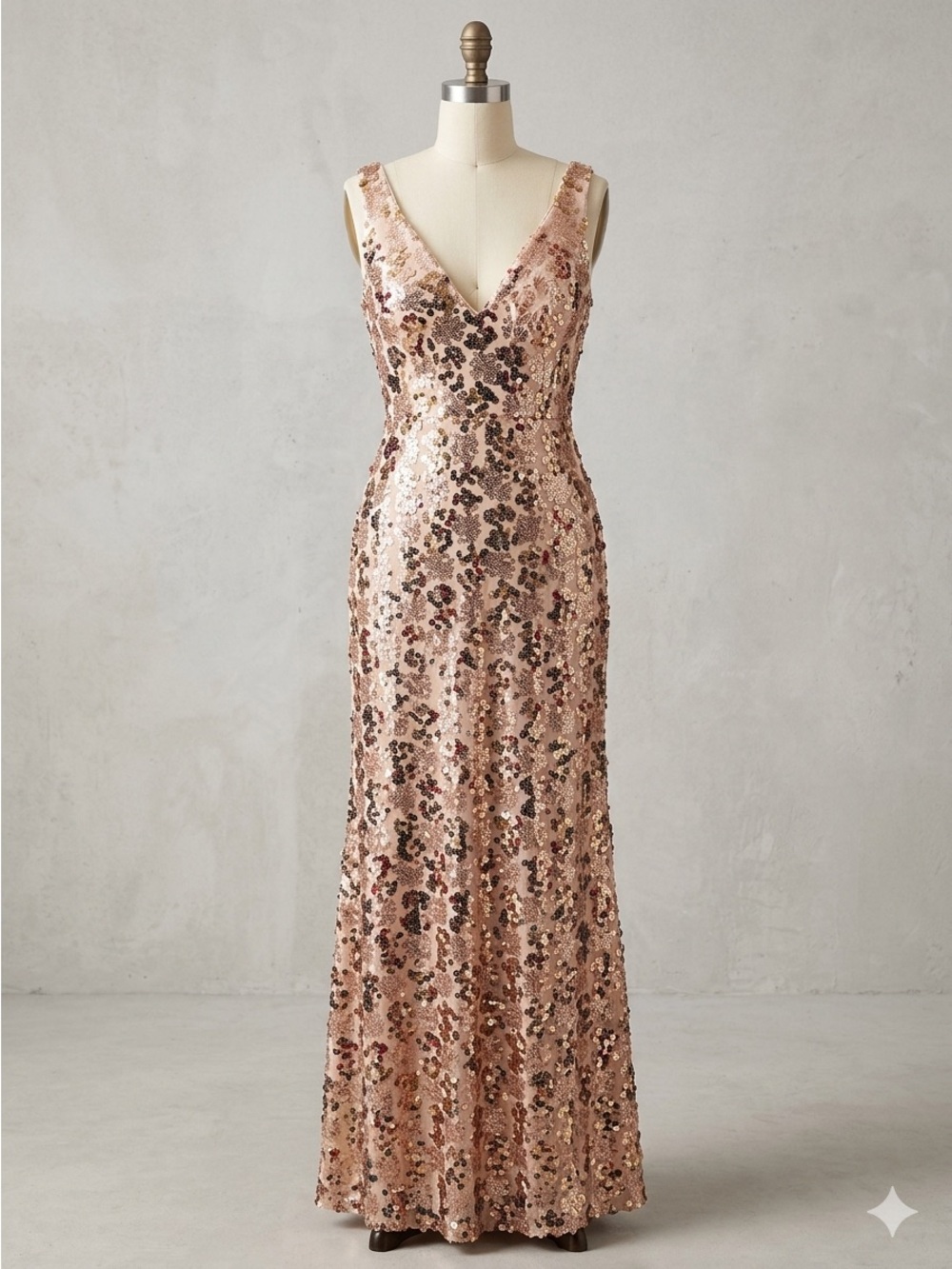 Ever Pretty Rose Gold Sequin V Neck Prom Dress